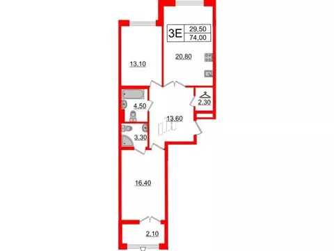 2-к кв. Санкт-Петербург Миргородская ул., 1 (74.0 м)
