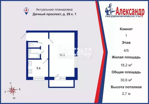 1-к кв. Санкт-Петербург Дачный просп., 29К1 (30.6 м)