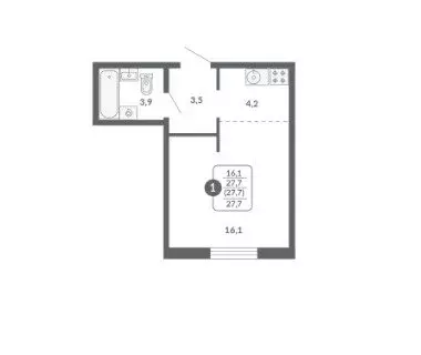 Квартира-студия: Киров, улица Потребкооперации, 34к1 (27.7 м)