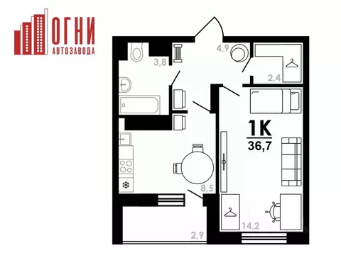 1-к кв. Нижегородская область, Нижний Новгород Коломенская ул., 8к4 ...