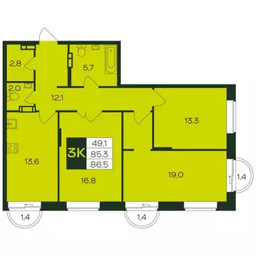 3-к кв. Чувашия, Чебоксары просп. Чебоксарский (89.1 м)