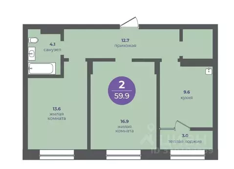 2-к кв. Красноярский край, Красноярск ул. Апрельская, 9А (59.9 м)