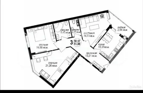 3-к кв. Калининградская область, Калининград ул. Кипарисовая, 2 (83.6 ...