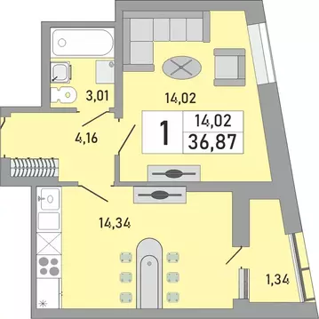 1-к кв. Башкортостан, Уфа Бакалинская ул., 9/1 (36.87 м)