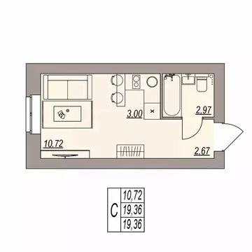 Студия Волгоградская область, Волгоград ул. Расула Гамзатова (19.36 м)