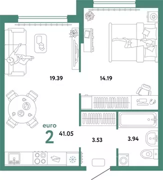 2-к кв. Тюменская область, Тюмень ул. 50 лет Октября, 63к2 (41.05 м)