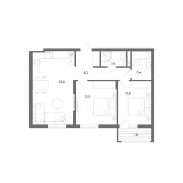 2-к кв. Калининградская область, Гурьевск ул. Лазурная, 18к2 (65.4 м)