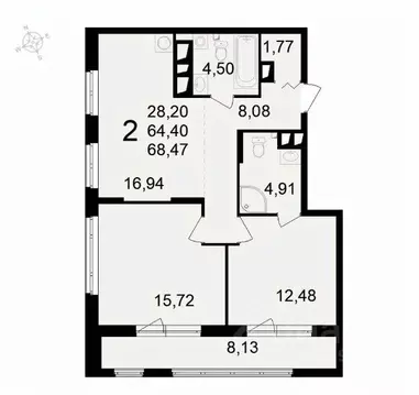 2-к кв. Рязанская область, Рязань Свобода жилой комплекс (68.47 м)