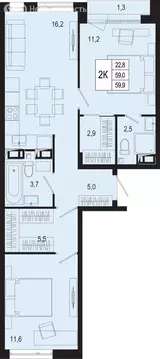 2-комнатная квартира: Московская область, городской округ Подольск, ...