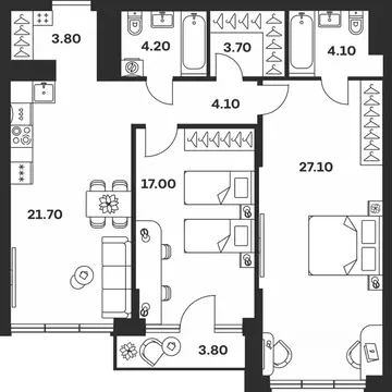 2-к кв. Тульская область, Тула ул. Фридриха Энгельса, 62 (89.5 м)