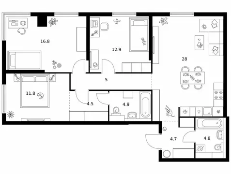 3-комнатная квартира: Москва, ЖК Кронштадтский 9, 11.3 (93.4 м)