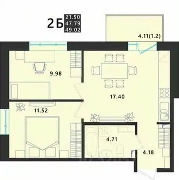 2-к кв. Псковская область, Псковский район, Завеличенская волость, д. ...