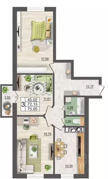 3-к кв. Смоленская область, Смоленск Максимум жилой комплекс (75.05 м)