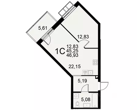 1-к кв. Тульская область, Тула Пушкинская ул., 2Г (45.25 м)