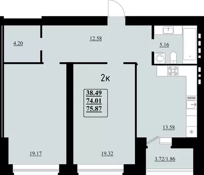 2-к кв. Самарская область, Самара Эстетика жилой комплекс (75.87 м)