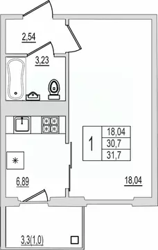 1-к кв. Псковская область, Псков Рижский просп., 94Г (31.7 м)