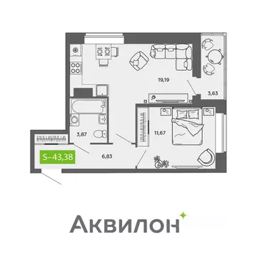 1-к кв. Архангельская область, Северодвинск ул. Мира, 5 (43.38 м)