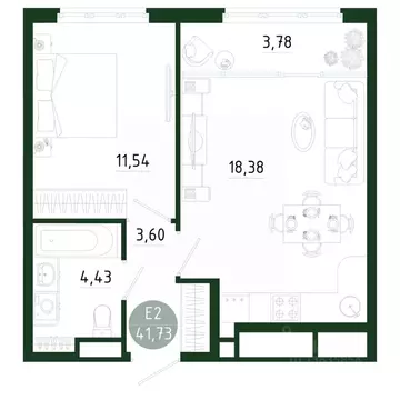 1-к кв. Тульская область, Тула Платон Парк жилой комплекс (41.73 м)