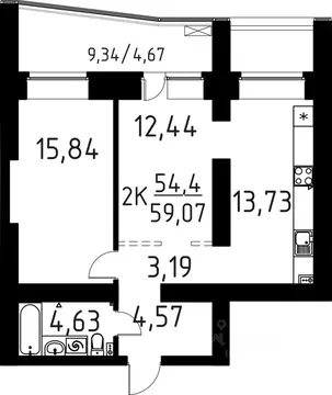 2-к кв. Томская область, Томск ул. Вершинина, 58к1 (59.07 м)