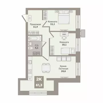 2-к кв. Курганская область, Курган Заозерный жилрайон, 12-й мкр, 2 ...