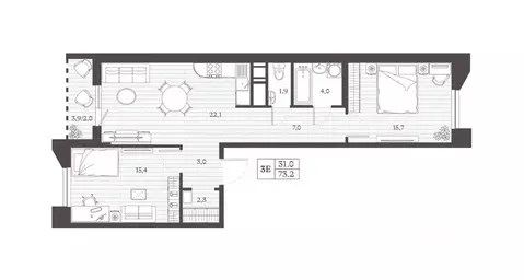 2-к кв. Дагестан, Дербент Эффект Визионер жилой комплекс (73.2 м)