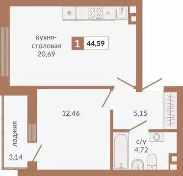 1-к кв. Свердловская область, Екатеринбург пер. Старателей (44.59 м)