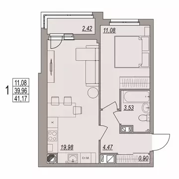 1-к кв. Волгоградская область, Волгоград ул. Дымченко, 9 (41.17 м)