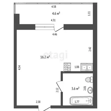 Квартира-студия: Тюмень, улица Тимофея Чаркова, 79 (19.8 м)