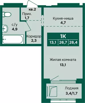 1-к кв. Алтайский край, Барнаул Камчатка жилой комплекс (28.4 м)