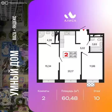 2-комнатная квартира: Екатеринбург, жилой район Втузгородок, ЖК Алиса ...
