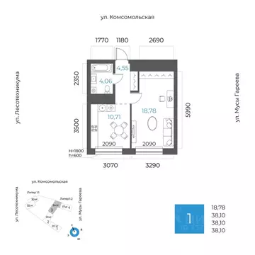 1-к кв. Башкортостан, Уфа Глумилино-1 мкр, 8-е Небо жилой комплекс ...