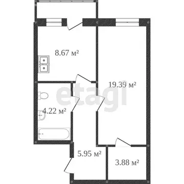 1-комнатная квартира: Ишим, бульвар Белоусова, 40 (41.4 м)