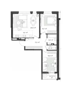 2-к кв. Ярославская область, Ярославль Тутаевское ш., 93Б (72.2 м)