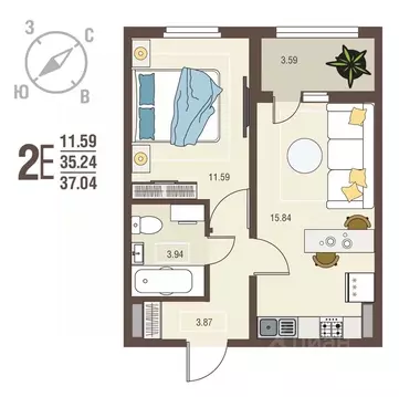 1-к кв. Воронежская область, с. Новая Усмань бул. Художников, 4 (37.04 ...