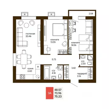 2-к кв. Пензенская область, Пенза Памятник Победы мкр,  (53.06 м)