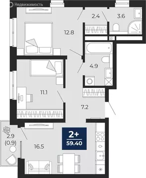 2-комнатная квартира: Тюмень, проезд Капитана Куликова, 5 (61.4 м)