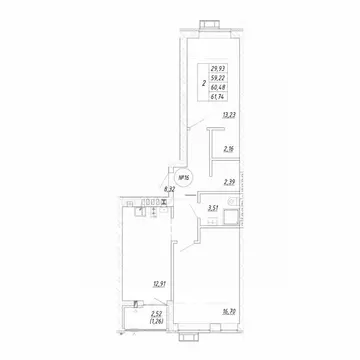 2-к кв. Калининградская область, Зеленоградск  (60.48 м)