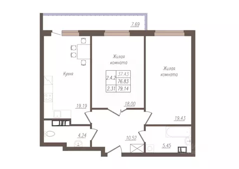 2-к кв. Орловская область, Орел ул. Генерала Родина, 66Ак1 (79.3 м)