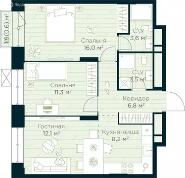 2-комнатная квартира: Уфа, жилой район Глумилино, жилой комплекс Урман ...