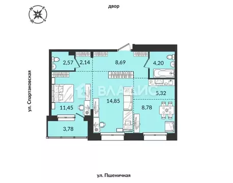 2-к кв. Иркутская область, Иркутск ул. Ивана Кочубея, 2 (62.0 м)