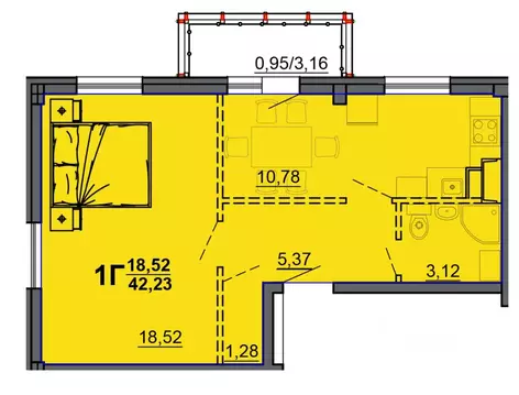 1-к кв. Тверская область, Тверь ул. Медовая, 9к5 (42.1 м)