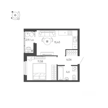 1-к кв. Свердловская область, Екатеринбург ул. Пехотинцев, 2А (37.1 м)