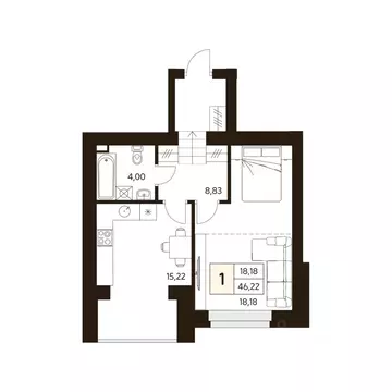 1-к кв. Башкортостан, Уфа ул. Жуковского, 19А (46.22 м)