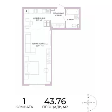 1-к кв. Пензенская область, Пенза Побочинская ул., с17 (43.76 м)