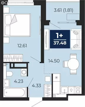 1-комнатная квартира: Тюмень, Арктическая улица, 12 (39.28 м)