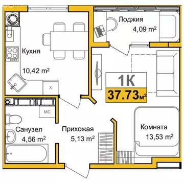 1-комнатная квартира: Симферополь, улица Батурина, 145 (33.7 м)