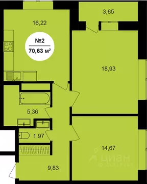 2-к кв. Калужская область, Обнинск 51А мкр, Парковый Центр жилой ...