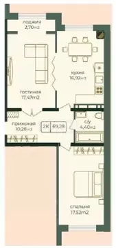 2-к кв. Дагестан, Каспийск просп. Акулиничева (69.29 м)