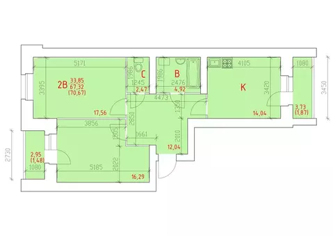 2-к кв. Вологодская область, Череповец 109-й мкр,  (70.67 м)