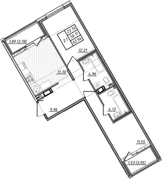 2-к кв. Санкт-Петербург Белоостровская ул., 10к3 (59.53 м)
